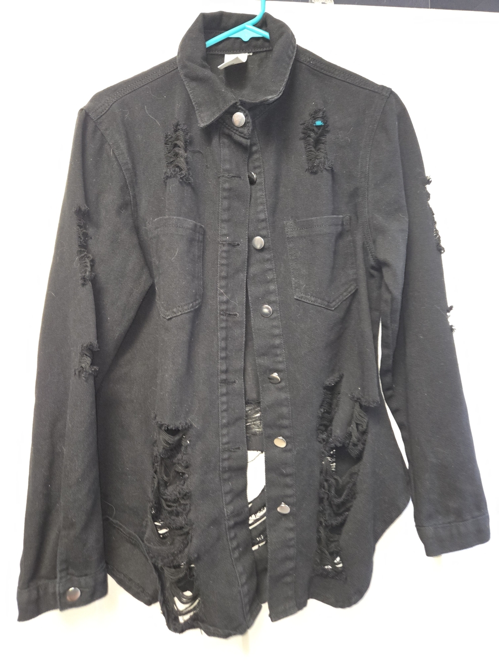 Women's Distressed Black Denim Jacket - Casual Jean Coat